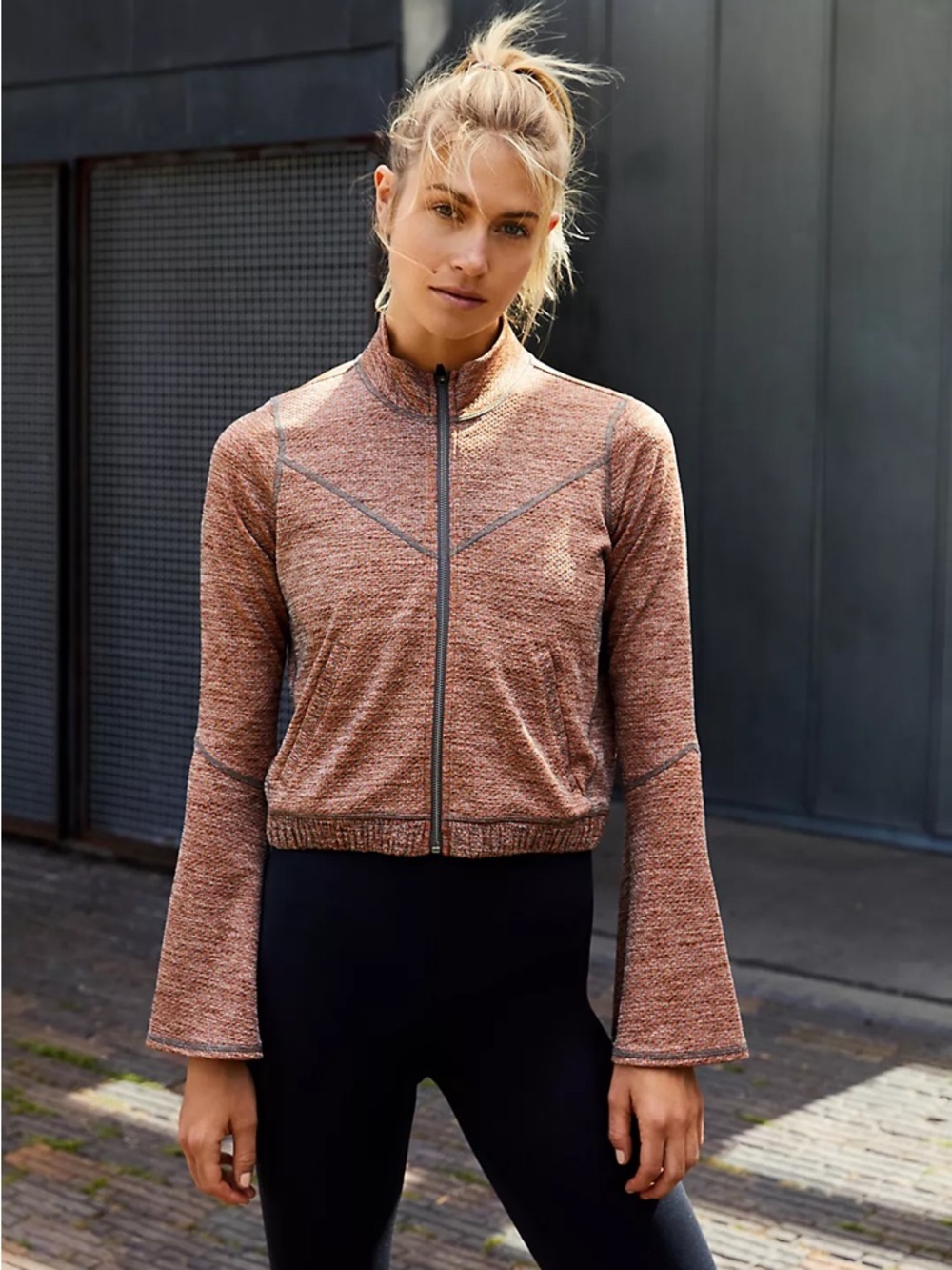 Free People FP Movement Off The Grid Bell Sleeve Cropped Jacket Orange Size M